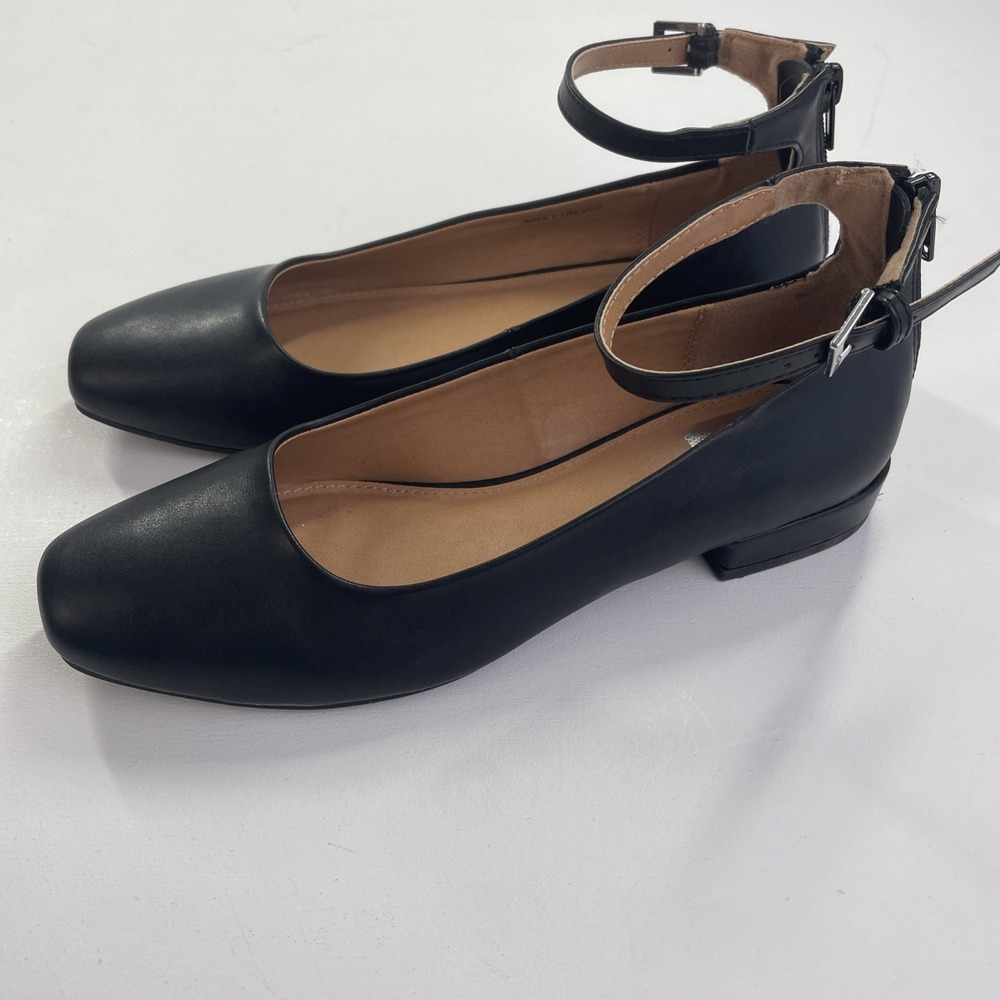 DV By Dolce‎ Vita Ballet Flats 7 Black Square Toe Ankle Buckle Flat Trevor - Picture 2 of 10